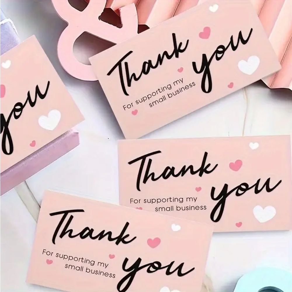 Pink and Black Thank You Cards with Heart Design (pack of 15)